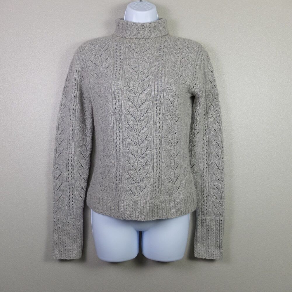 Ralph Lauren Gray Cable Knit Wool Cashmere Turtleneck Sweater Size M NWT